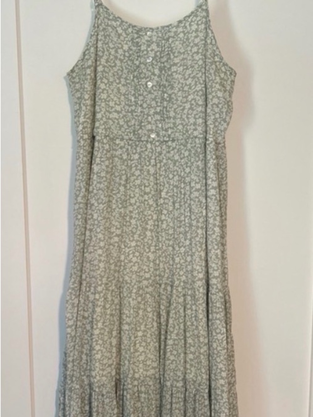 Blu Pepper Sage Green Floral Maxi Dress with Button Detail